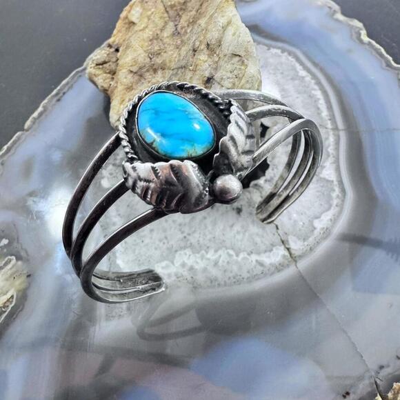 Vintage Native American Silver Turquoise Decorated Bracelet For Women - Picture 3 of 10